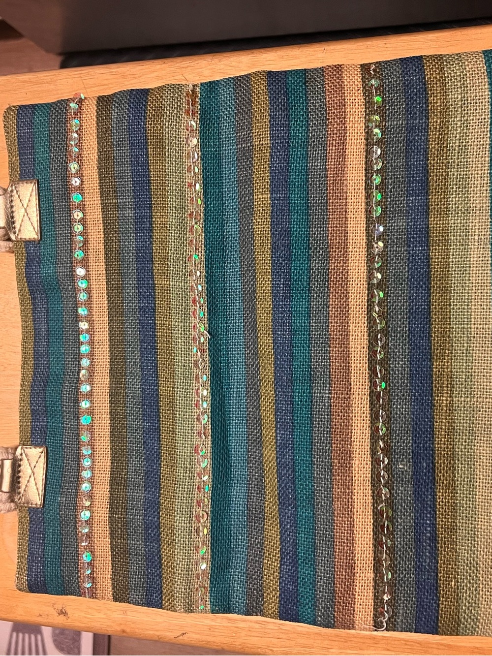Striped Beaded Tote - Teal, Navy & Olive